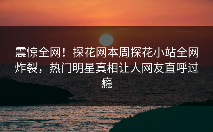 震惊全网！探花网本周探花小站全网炸裂，热门明星真相让人网友直呼过瘾