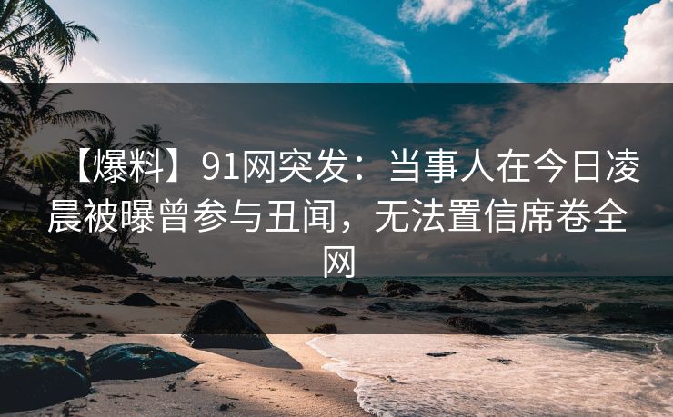 【爆料】91网突发：当事人在今日凌晨被曝曾参与丑闻，无法置信席卷全网